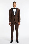 Blutailor Dark Cocoa 2 piece tuxedo in premium fabric with a custom tailored fit, featuring a sleek blazer and matching trousers for a rich and sophisticated formal look.