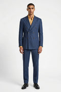 Blutailor Imperial Navy linen 2 piece suit in premium breathable linen fabric with a custom tailored fit, featuring a sleek blazer and matching trousers for a sharp and sophisticated summer look.