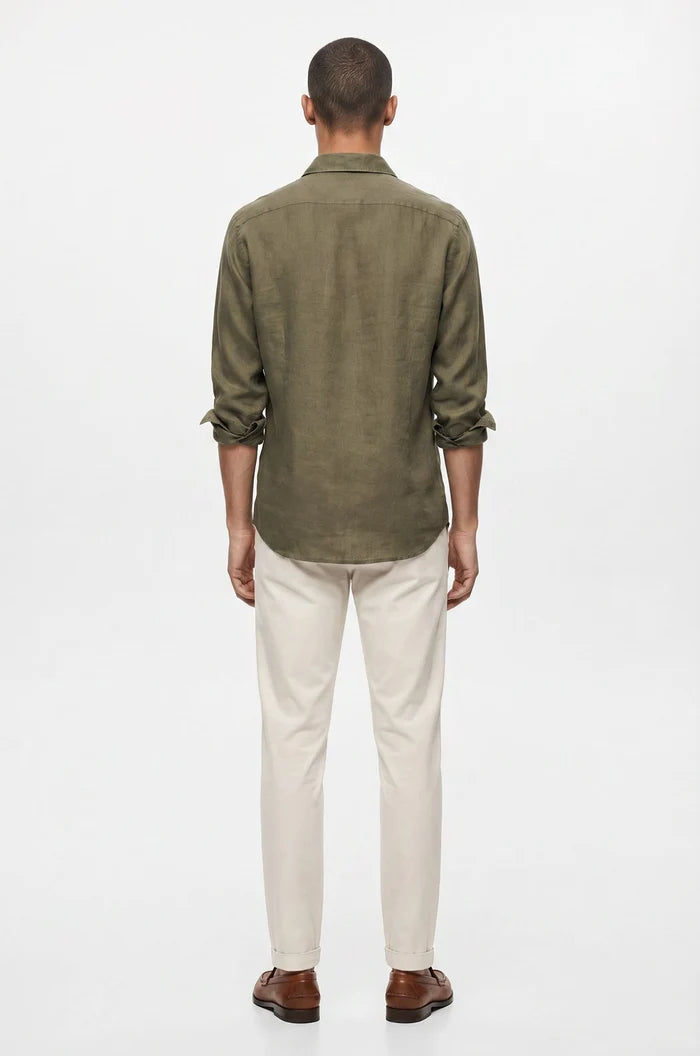 Blutailor Olive Green Linen Shirt