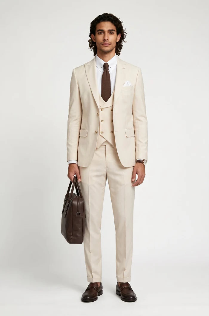 Blutailor Pearl Rose 3 piece suit in premium fabric with a custom tailored fit, featuring a tailored blazer, matching waistcoat, and trousers for an elegant and sophisticated formal look.