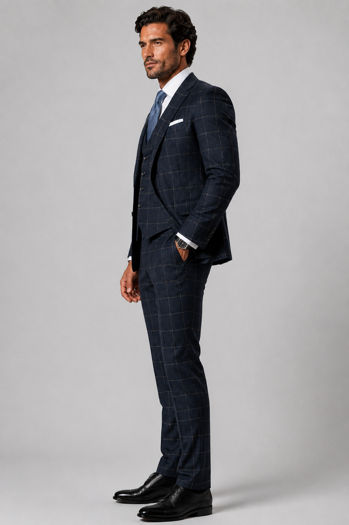 Blutailor Signature Navy Windsor Grid 3 piece Suit