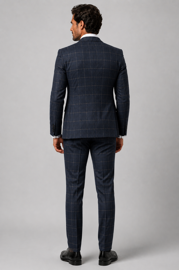 Blutailor Signature Navy Windsor Grid 3 piece Suit