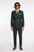 Men's Blutailor Savile Forest Double-Breasted Suit crafted from premium worsted wool, featuring a rich forest green finish, sharp peak lapels, and matching tailored trousers for timeless elegance and refined formal sophistication.