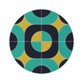 Bold 60s Retro Round Chenille Rug Geometric Accent Black Turquoise Mustard - 60’’ × 60’’ - retro rug