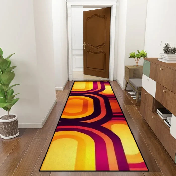 Bold Retro 70s Runner – Midcentury Yellow Red Orange Rug | Multi Sizes - 24’’x72’’ - retro runner
