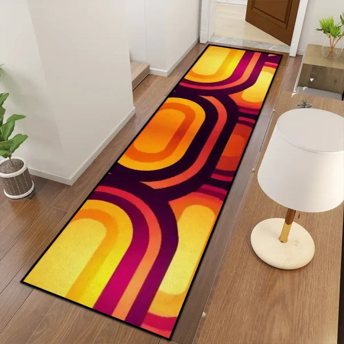 Bold Retro 70s Runner – Midcentury Yellow Red Orange Rug | Multi Sizes - retro runner