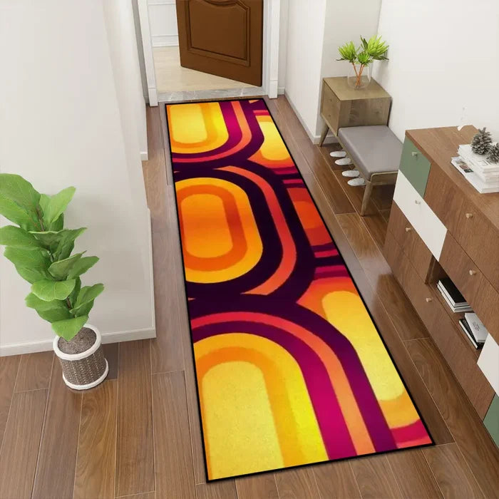 Bold Retro 70s Runner – Midcentury Yellow Red Orange Rug | Multi Sizes - retro runner