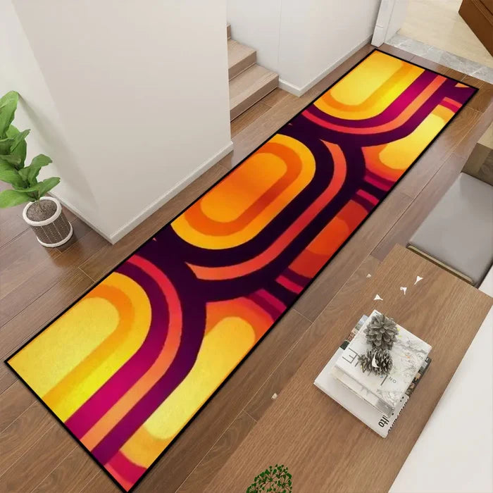 Bold Retro 70s Runner – Midcentury Yellow Red Orange Rug | Multi Sizes - retro runner