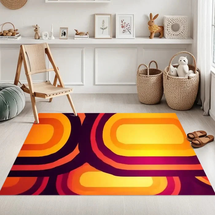 Bold Retro 70s Runner – Midcentury Yellow Red Orange Rug | Multi Sizes - retro runner