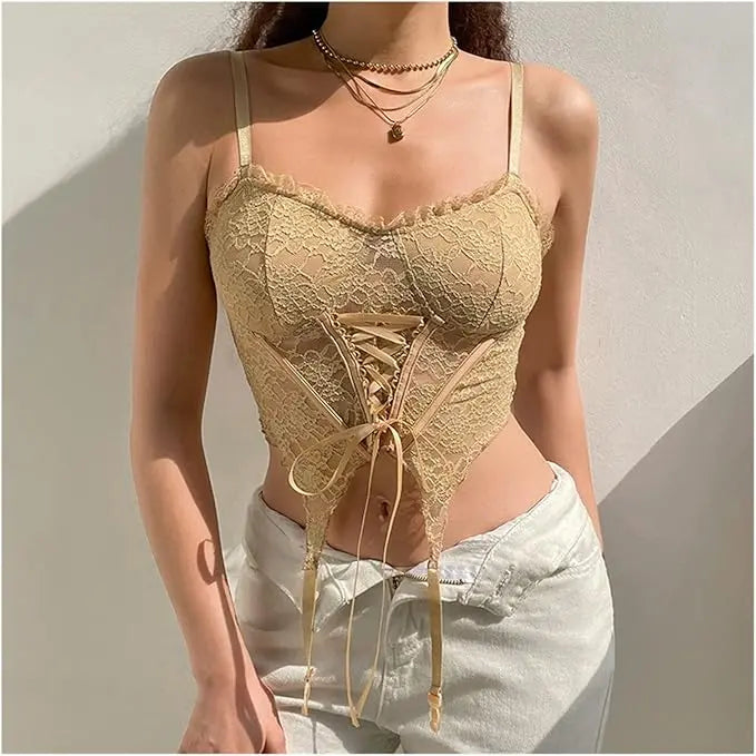 Bow Lace Up Mesh Corset Top fashionnsio