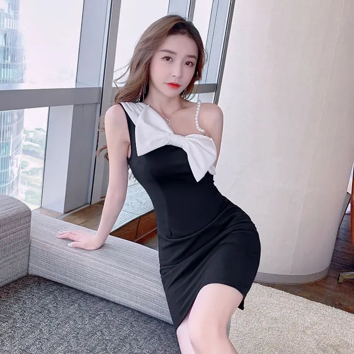 Bow Pearl Bodycon Mini Dress fashionnsio