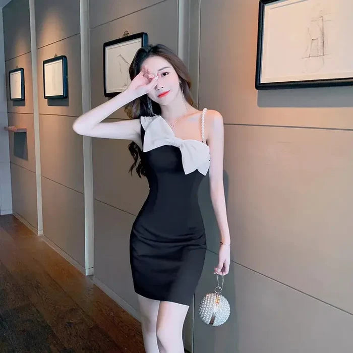 Bow Pearl Bodycon Mini Dress fashionnsio