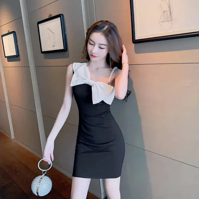 Bow Pearl Bodycon Mini Dress fashionnsio