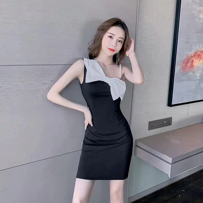 Bow Pearl Bodycon Mini Dress fashionnsio