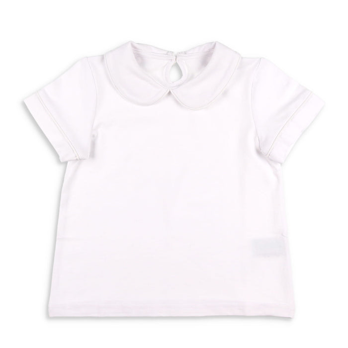 Boys Short Sleeve White Knit Collared Top