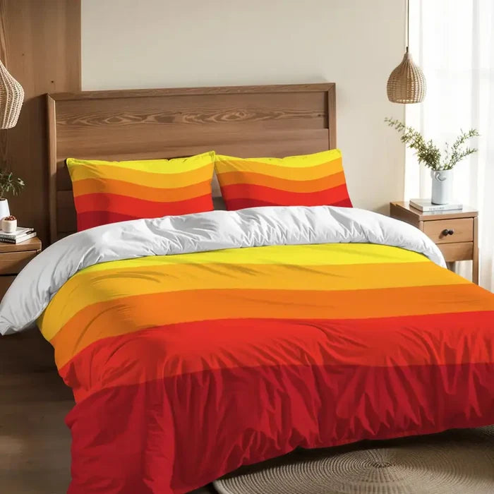 Bright 70s Retro Double Duvet Cover Set: Orange Yellow Red Full Size Bedding - retro bedding