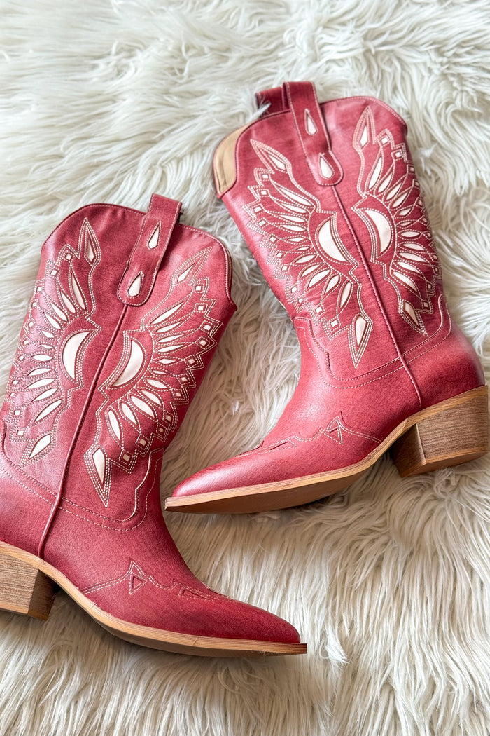 Britney Crimson Boots, Cowboy Boots, Western Boots, Red Cowboy Boots, Boots, Shoes, Adeline Boutique, Dallas Boutique, Boutique Shopping, Boutique Shoes, Country Concert Outfit, Rodeo Outfit, Upscale Western