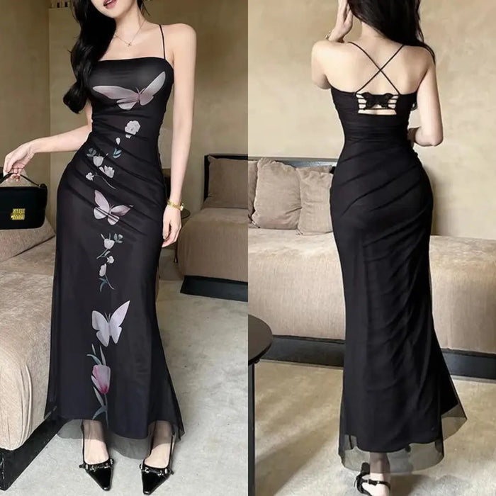 Butterfly Printed Bodycon Mesh Dress fashionnsio