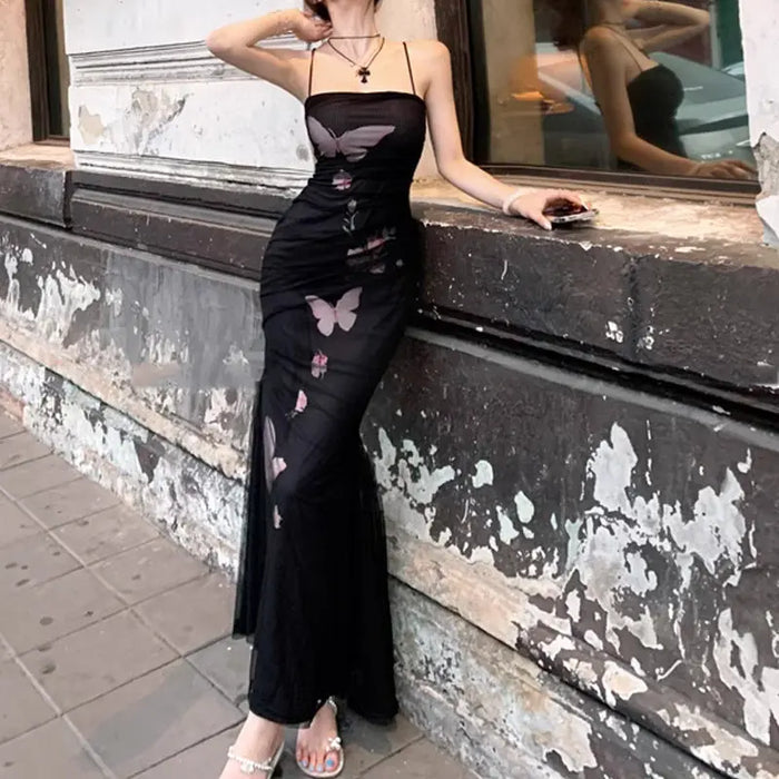 Butterfly Printed Bodycon Mesh Dress fashionnsio