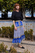 Button Front Skirt- Jaisalmer Cobalt