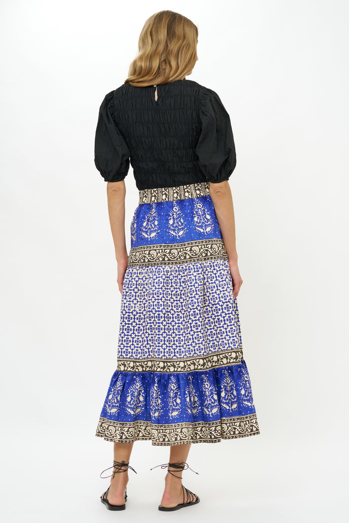 Button Front Skirt- Jaisalmer Cobalt