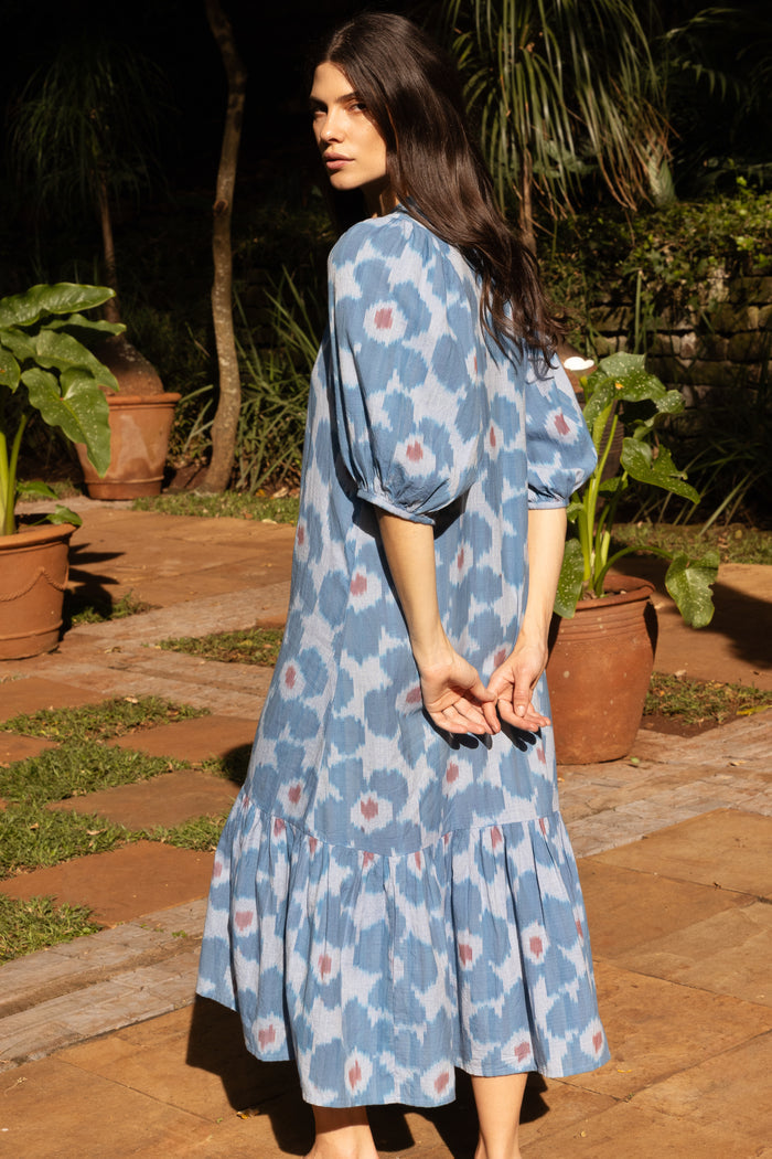 Button Puff Midi- Jinja Blue