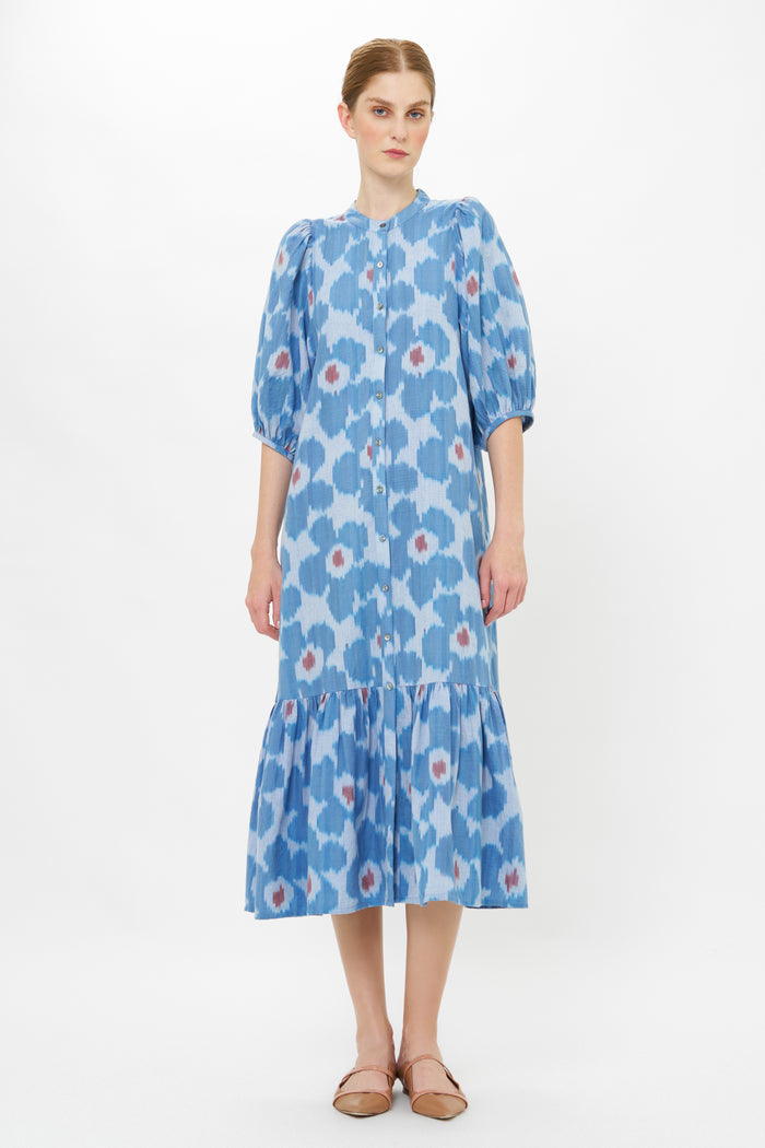 Button Puff Midi- Jinja Blue