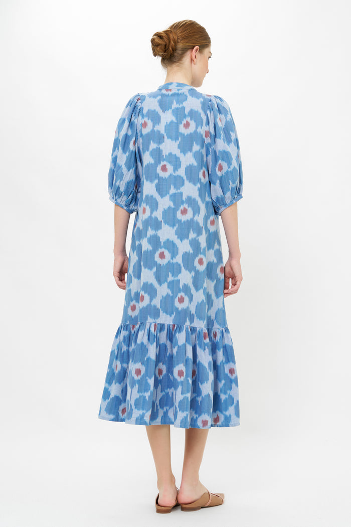 Button Puff Midi- Jinja Blue