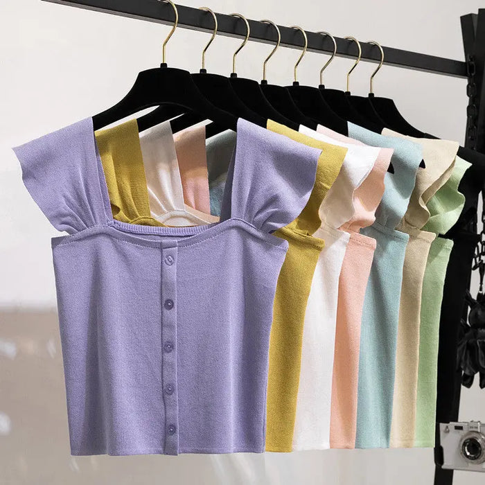 Knitted Button Up Crop Top fashionnsio