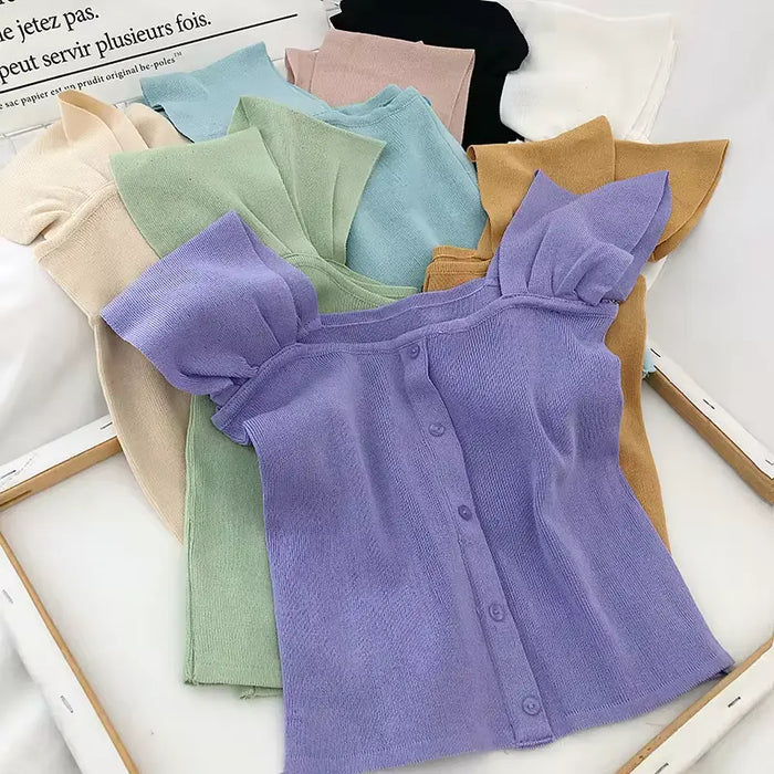 Knitted Button Up Crop Top fashionnsio