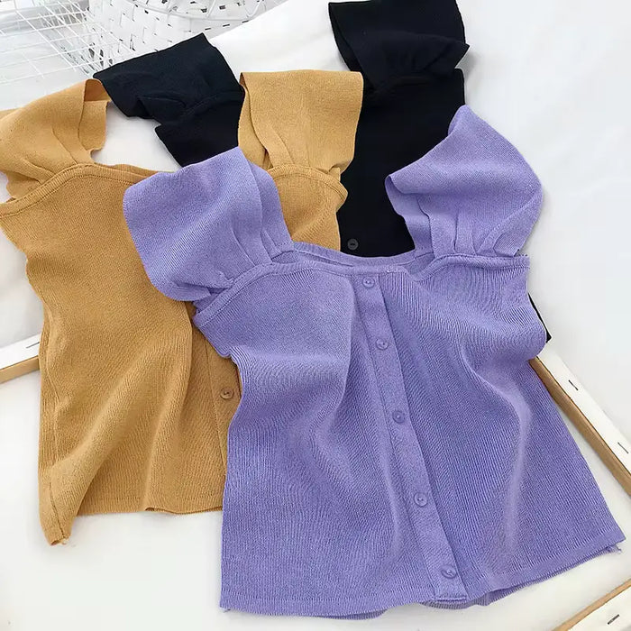 Knitted Button Up Crop Top fashionnsio