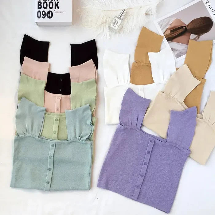 Knitted Button Up Crop Top fashionnsio