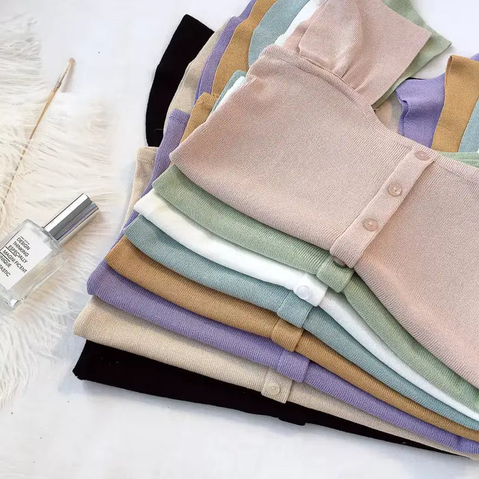 Knitted Button Up Crop Top fashionnsio