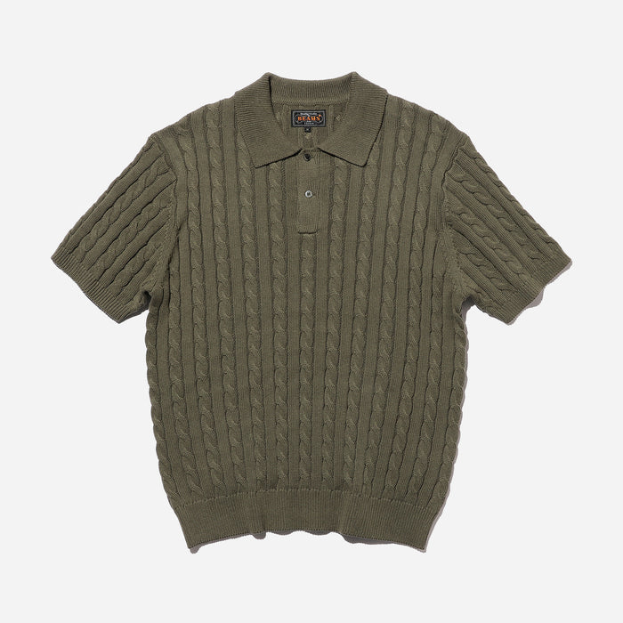 CABLE KNIT POLO SHIRT - OLIVE
