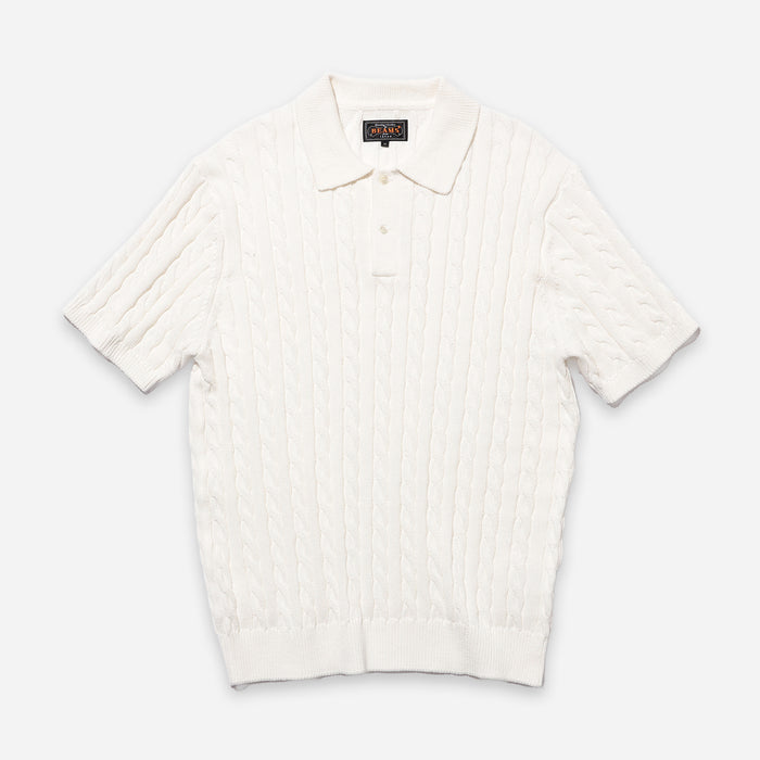 CABLE KNIT POLO SHIRT  - WHITE