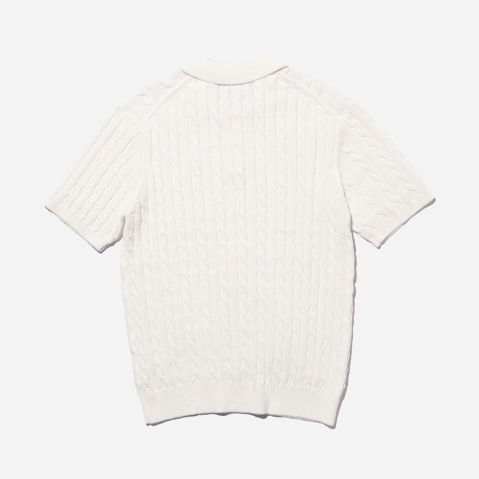 CABLE KNIT POLO SHIRT  - WHITE