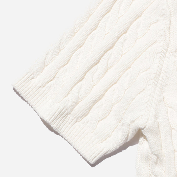 CABLE KNIT POLO SHIRT  - WHITE