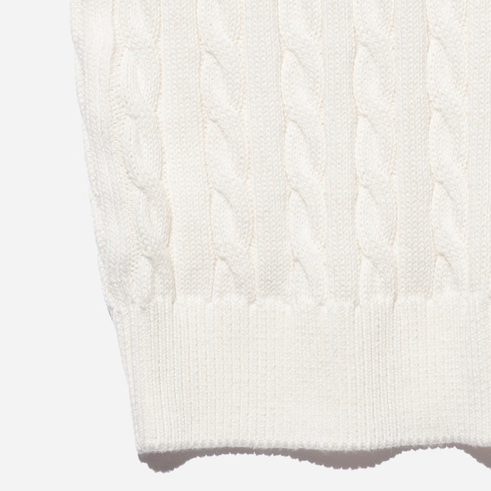 CABLE KNIT POLO SHIRT  - WHITE
