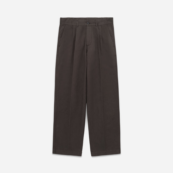 CANAL PLEATED TWILL & LINEN TROUSER - BLACK OLIVE