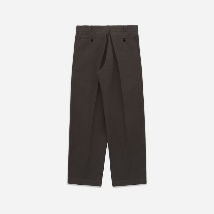 CANAL PLEATED TWILL & LINEN TROUSER - BLACK OLIVE
