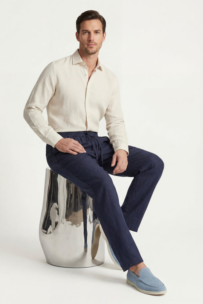 Catania Linen Pantalon Blue