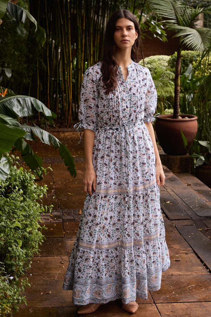 Cinched Pintuck Maxi- Cotswold Green