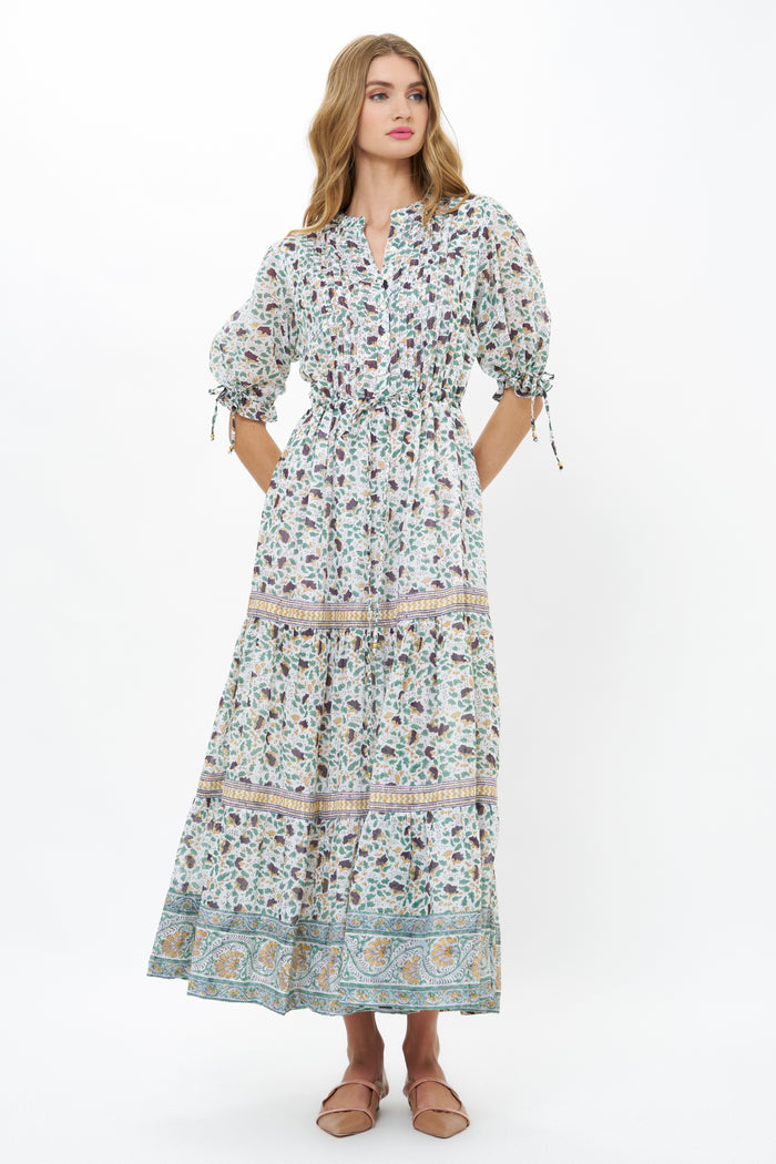 Cinched Pintuck Maxi- Cotswold Green