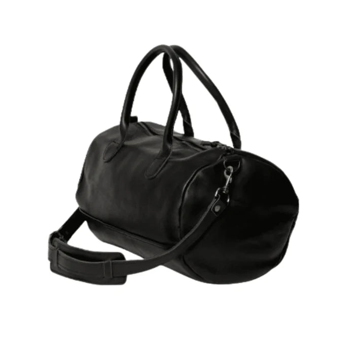 Classic Leather Gym Duffel Bag - Black