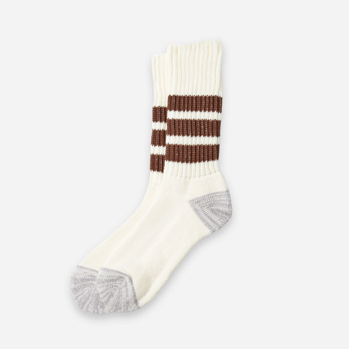 COARSE OLD SCHOOL SOCK - WHITE/BROWN
