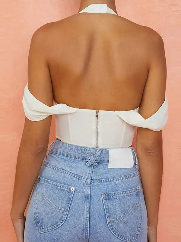 Cold Shoulder Halter Corset Top fashionnsio