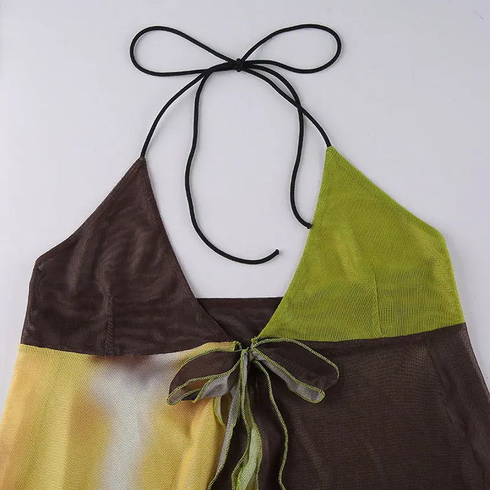 Color Block Mesh Halter Top fashionnsio