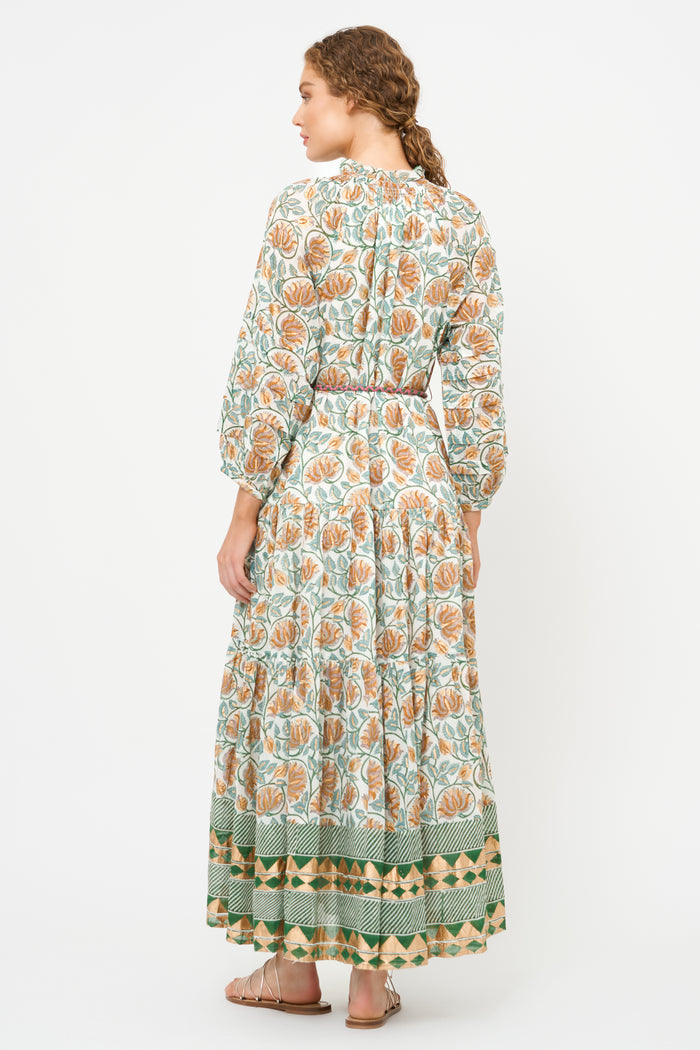 Cuff Sleeve Tie Waist Maxi- Montenegro Green