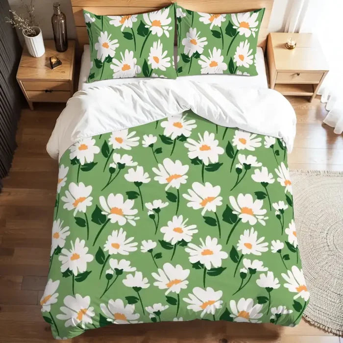 Daisy Meadow Duvet Cover Set: 70s Retro Full Size Microfiber Bedding - retro bedding