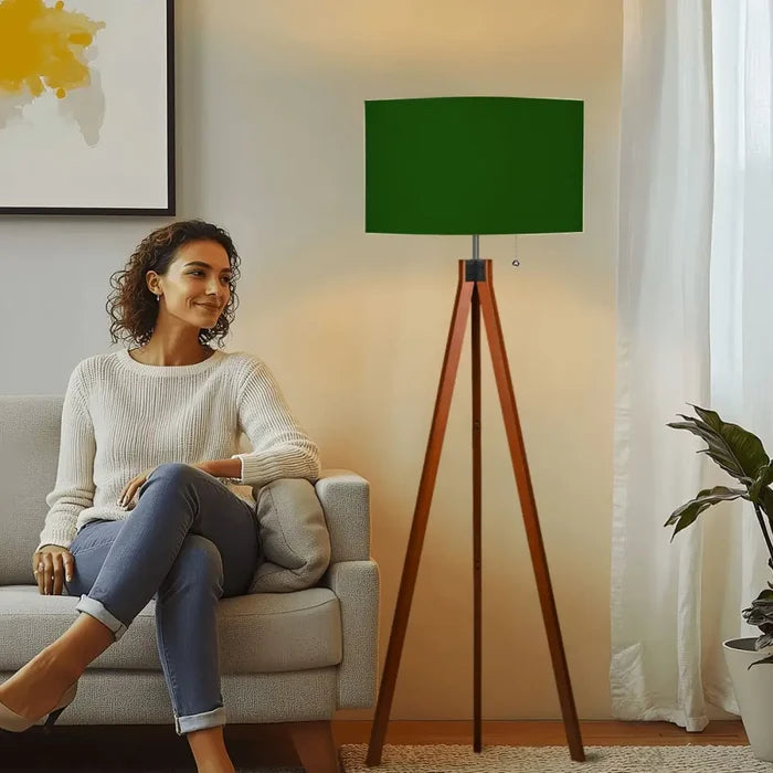 Dark Green Retro Light - Scandi Wooden Tripod Floor Lamp - retro floor lamps